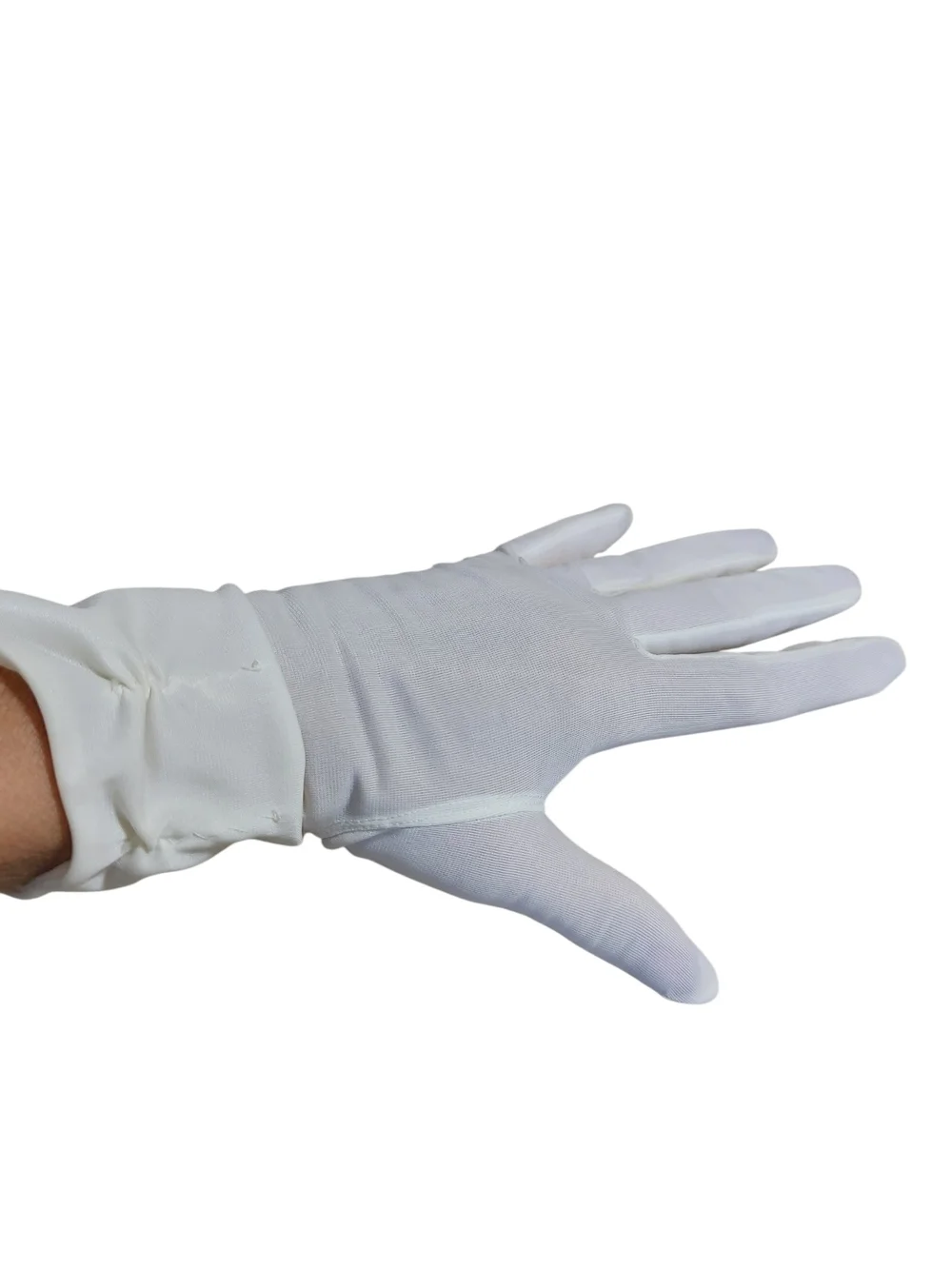 Vintage White Sheer Gloves Ruched Wrist Formal Bridal Tea Party Costume